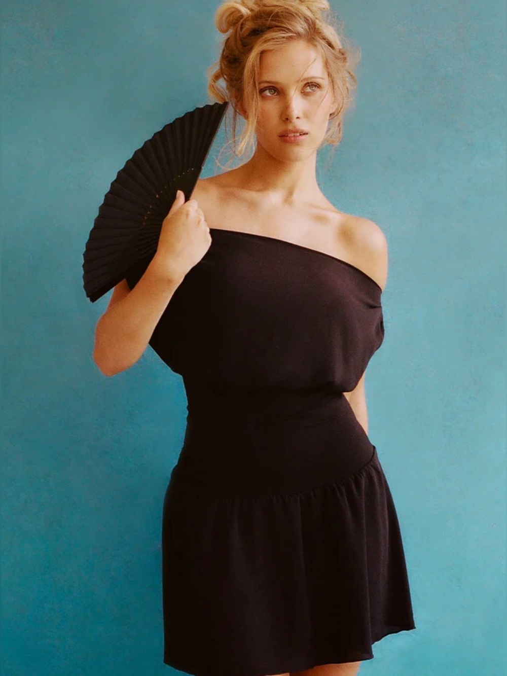 NWT Frankies Bikinis Silas Chiffon Mini Dress Black S Off Shoulder - Picture 2 of 7